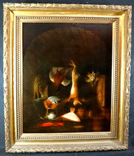 LARGE c1830 STILL LIFE GAME LOBSTER & FISH in LARDER BLAKE ANTIQUE OIL PAINTING