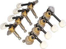 Viking MANDOLIN MACHINE HEADS strip, Chrome. VS-3122C. White buttons, brass cogs