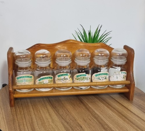 Vintage wooden herb spice rack - herb,