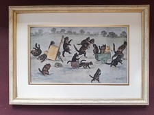 ANTIQUE LOUIS WAIN HAND COLOURED 1901 PRINT "DAY AT THE RACES" NEW FRAME 34x24cm