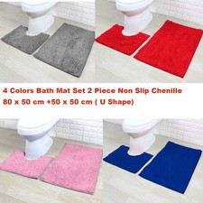 2 Piece Loop Bath Mat Ultra Soft Bathroom Rug Anti Slip Toilet Rug Pedestal Set
