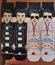 Novelty Elvis Presley Socks King of Rock & Roll Music Jailhouse White Jumpsuit