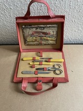Vintage Griffon Manicure Set In Original Leather Handbag Shaped Case