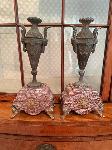 Pair antique spelter urns - pair,