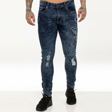 Enzo Skinny Jeans Mens Super Stretch Flex Denim Slim Fit Ripped Destroyed Pants