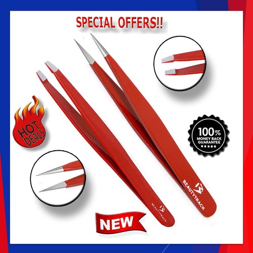 Red slanted pointed tweezers - red,