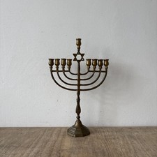 Vintage Rustic Style Brass Jewish Hanukkah Menorah Metal 9 Branch Candle Holder