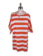 Vuokko Vintage 1960s 70s Orange White Bold Striped Tunic Top Womens Small Cotton
