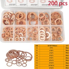 Car Engine Crush Washers Assorted Solid Copper 200 PCS Set Box Seal Flat Ring UK