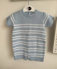 Gorgeous Spanish style 3-6 months blue white knitted romper baby boy summer