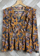 Joe Browns Rust Brown/Orange Floral V Neck Peplum Top Long Sleeve Size 10