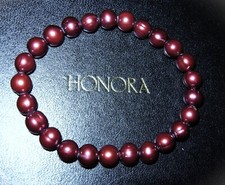 HONORA BURGUNDY CRANBERRY RED CULTURED FRESHWATER 8MM RING PEARL BRACELET  QVC
