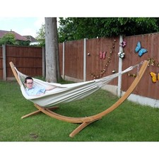 Outdoor Swing Traditional hammock with Wooden Stand, 2 Persons 150Kg -Cream Ecru