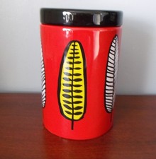 FREDA (Habitat) Earthenware Retro/Vintage Red & Black - Leaf Design Storage Jar