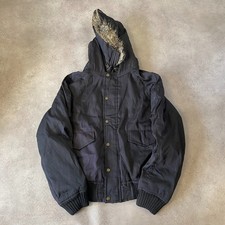 Woolrich Bomber Jacket Mens Large Made In USA Faux Fur Vintage Coat, Black