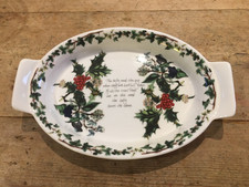 Portmeirion Christmas The Holly & The Ivy tab-handled oval bowl / gratin dish