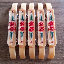 5 x Vintage Retro 1960s Inlaid Floral Door Handles