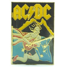 Vintage AC/DC Rock Band Logo, Enamel Lapel Pin Badge - Gold Tone – 80s