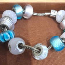 Rhona Sutton Beautiful small Sterling Silver 925 Charm Bracelet Pink 12 Charms 