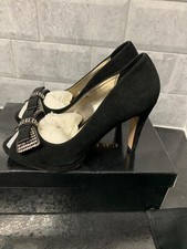 Phase Eight Lauren Bow Suede Shoe , Colour- Black, Size: EU-37 UK 4, Peep-Toe