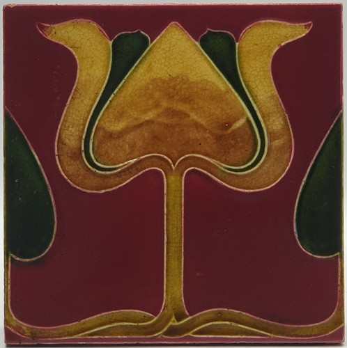Antique fireplace tile red - antique,
