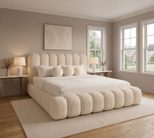Teddy boucle fabric bed frame - boucle,