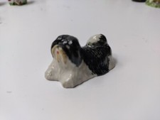 Vintage Mini Llasa Apso/Shih Tzu Dog Figurine, Glazed Pottery, Collectible, VGC