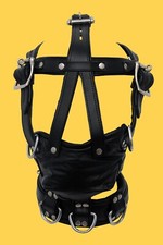 Real Leather BDSM Bondage Muzzle Lockable Fetish Head Harness Slave Riding Mask