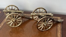 Two Brass & Wood Cannon Ornaments, Cannon Desk Weights, Cannon Models, 8” Long