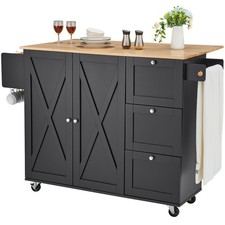 Kitchen Island Cart Rolling Storage Cabinet on Wheel with Drawer & Shelves