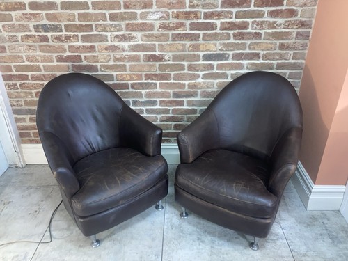 Brown leather tub chairs - 2x,