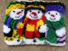Lovely Handmade , Latch Hook  Winter Snowmen , Rug / Wall hanging (not a kit )