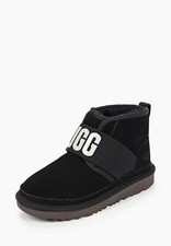 Boys Ugg  Neumel II Graphic Slip On Suede Sheepskin Lined Boots, Black