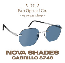 Silhouette Nova Shades Cabrillo 8748 7010 Silver / NightBlue Rimless Sunglasses