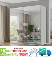 ETNA Modern Bedroom FULL MIRROR Sliding Double Door Wardrobe - 3 SIZES - White