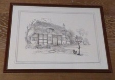 VINTAGE GLENDA RAE SIGNED FRAMED SKETCH PENCIL PRINT PICTURE 