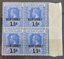 CAYMAN ISLANDS George V 11/2d War Stamp Block of 4 MNH