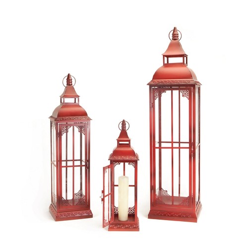 Red metal floor lantern set - lantern,