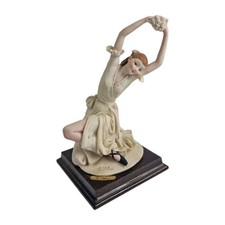 A. Belcari Italian Dear Figurine of Woman Holding Flowers on Wood Base Italy