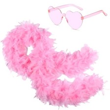 Colourful Feather Boa Pink 2M Fluffy +  Heart Rimless Sunglasses Turkey Feather