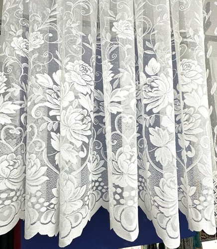 White lace window net curtains - window,