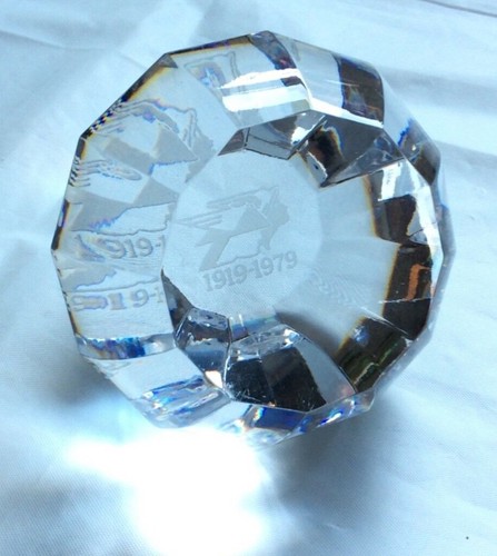 Glass advertising paperweight