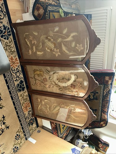 Antique firescreen tri fold - firescreen,