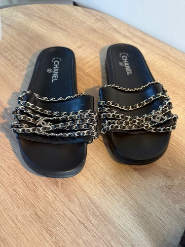 Chanel leather sliders - chanel,
