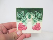 Antique Ceramic Tile Old Victorian Art Nouveau Fruit Leaf French 3.5"W - £6each