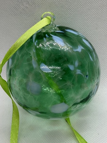 Blown green white glass - &,