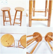 VINTAGE 2X ELM LAB CLASS SCHOOL FACTORY WOODEN STOOL NICE EXAMPLE SUPERB PATINA