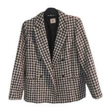 Women's Black/White Dogtooth Doublebreast Blazer Jacket Size 14