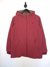 Vans Parka Jacket Size Medium Men's Red Hooded Faux Fur Rain Coat