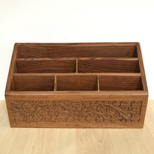 Wooden Letter Rack Carved Floral Design Large Six Section Handmade in India 30cm